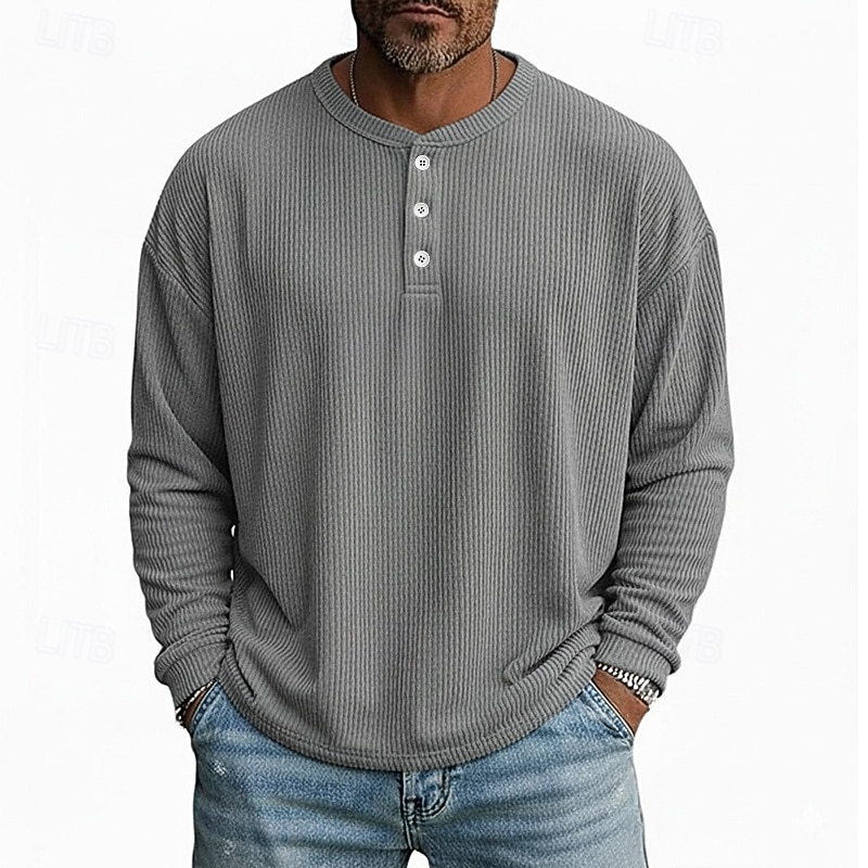 Per uomo Maglietta Camicia di Velluto a Coste Camicia a Maniche Lunghe Manica Lunga Henley Primavera Autunno Inverno Semplice Striscia di Fossa Moda Designer Essenziale Puro Vacanza Streetwear Casuale del 2025 a $21.99 –P5