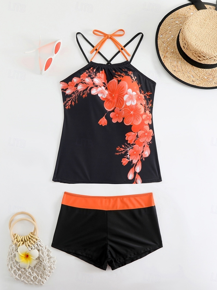 Costume da bagno tankini da donna a 2 pezzi con pantaloni corti controllo della pancia alto in vita schiena scoperta per vacanze al mare colletto a halter e senza maniche del 2026 a $32.99 –P3