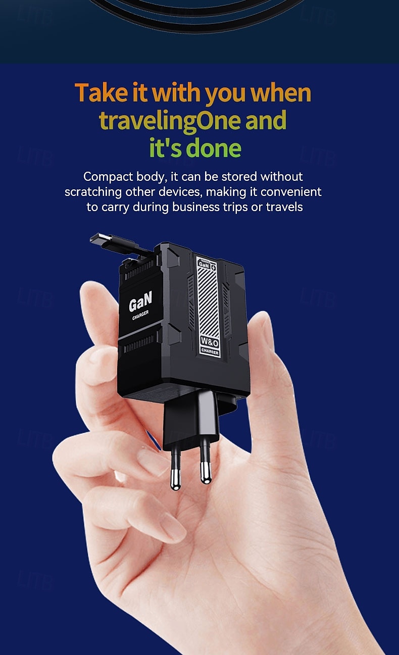 מטען אולטרה מהיר של גן 120 וואט PD3.0 סוג C תאורה כפולה יציאת O כבל נשלף טלפון נייד מחשב נייד טעינה מהירה 2025 - $21.99 –P10