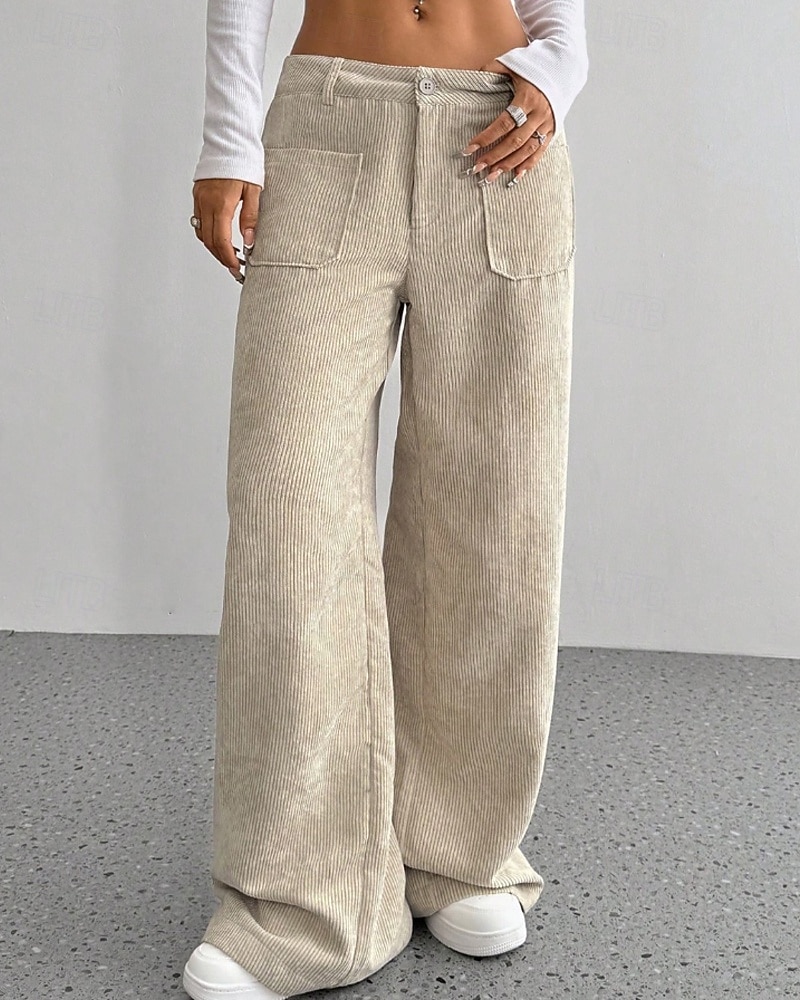 Per donna Culotte Gamba Larga Chinos Streetwear Casual Lunghezza intera Vita media Semplice Tasca Elastico in vita Confortevole Inelastico Quotidiano All'aperto Vacanza Aalbicocca Grigio Blu marina del 2026 a $14.49 –P4