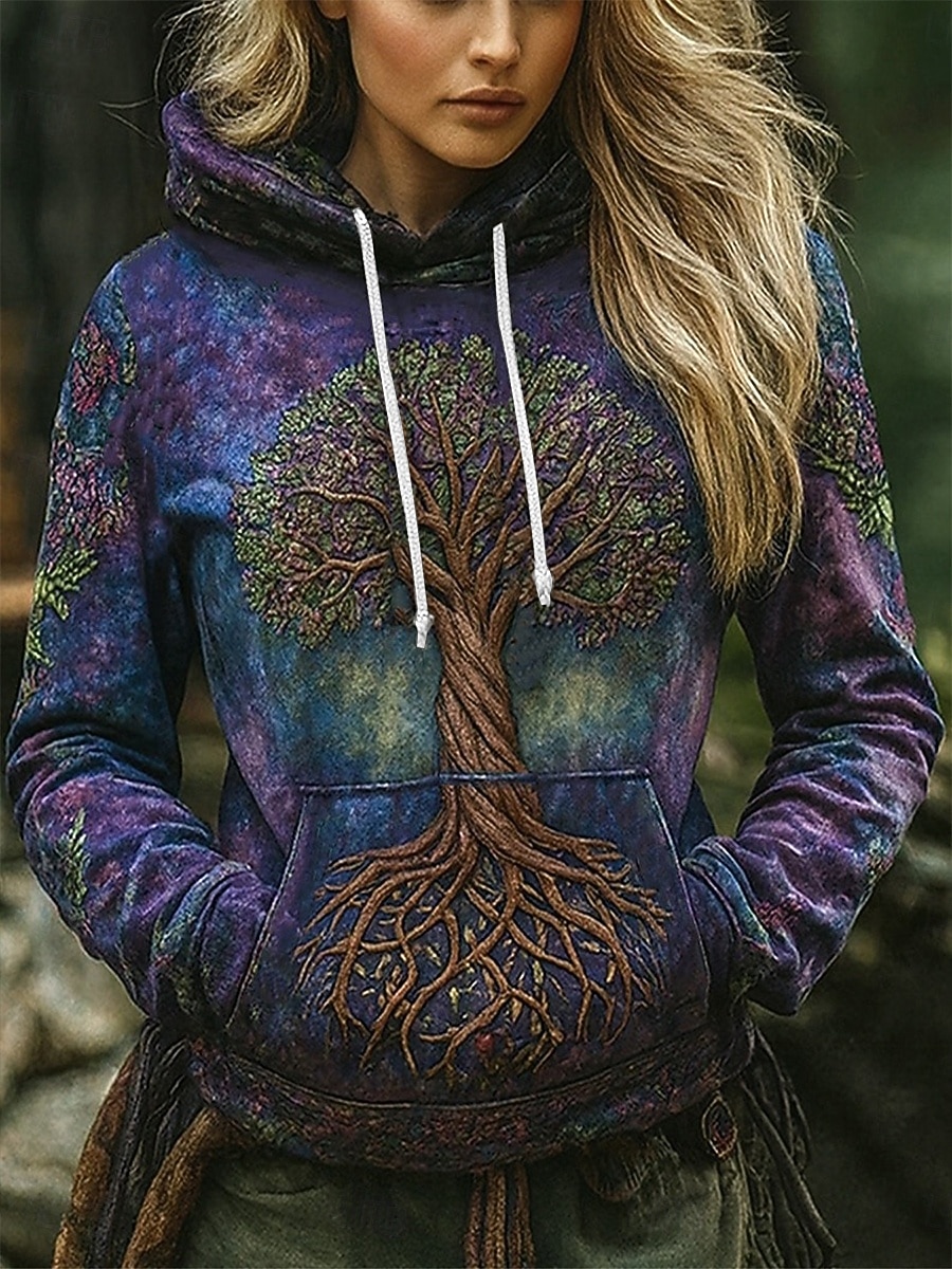 Dame Pullover hettegenser-genser Grafisk Geometrisk Abstrakt Varm Årgang Fritid Langermet Med hette Vanlige topper Gate Hverdag Avslappet Trykt mønster Lomme foran Blå Grønn Høst Vinter 2025 - $26.99 –P1