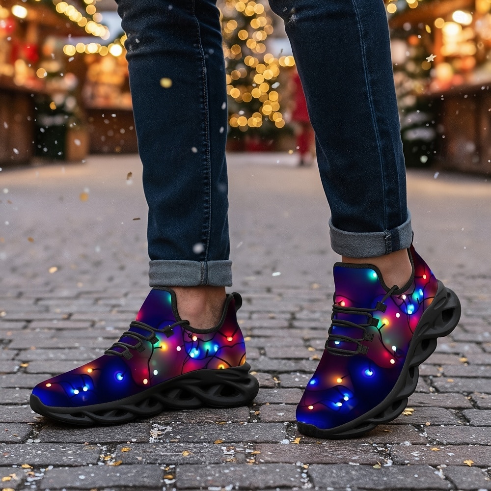 Tênis masculino com estampa natalina iluminada - luzes de LED vibrantes, calçado esportivo confortável para as festas de fim de ano, eventos festivos e encontros ao ar livre. de 2026 por $42.99 –P1