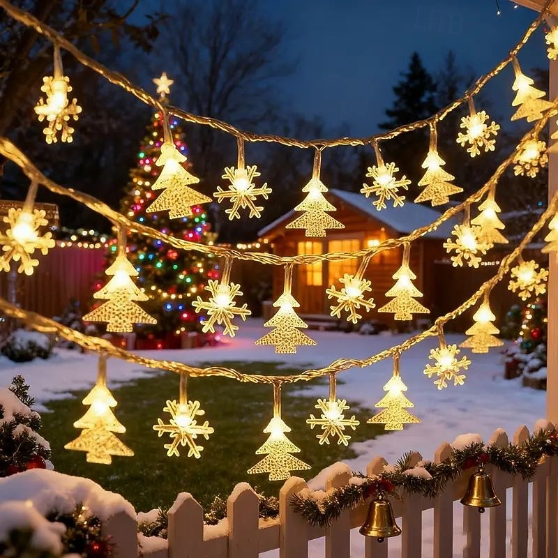 Julesnøfnuggetre fe-lyslenker 6m 40leds nyttårskranslys varm hvit til juletre hjem balkong ferie hage bryllup bursdagsfest dekorasjon 2025 - $15.49 –P1