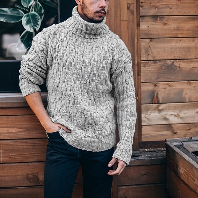 Men's Cable Knit Jumper Sweater Pullover Sweater Jumper Cable Knit Regular Tops Knitted Slim Fit Plain Turtleneck Knitwear Contemporary Casual Daily Wear Clothing Apparel Fall Winter White Khaki S M L 2026 - $36.99 –P1
