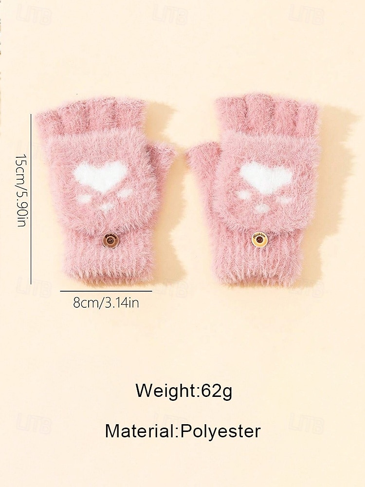 Women's Cat Paw Fuzzy Knit Fingerless Gloves – Soft Plush Fabric, Available in Multiple Colors, Perfect for Winter and Casual Wear. 2026 - $7.99 –P8