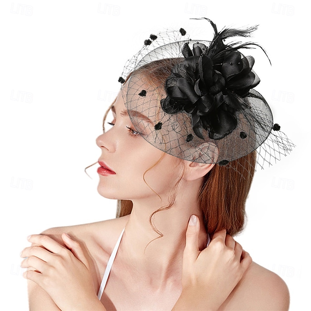 Čelenka Tyl Látka 30. léta Svatební Čajový dýchánek Dostih koktejl Elegantní Vinobraní S Peří Přílba Pokrývky Hlavy 2025 - $14.99 –P4