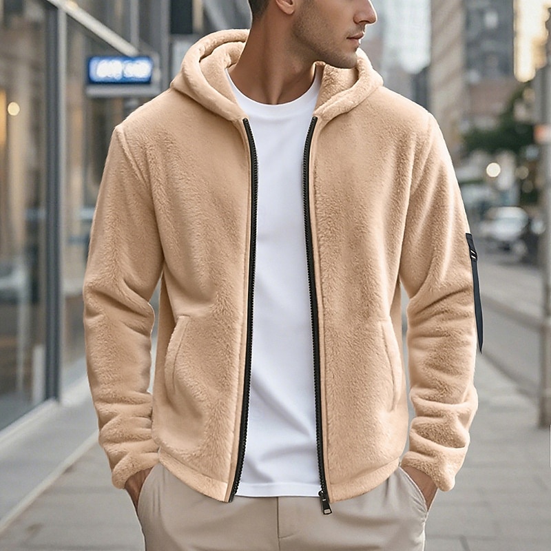 Men's Winter Coat Teddy Coat Casual Jacket Outdoor Casual Thermal Warm Pocket Full Zip Fall Winter Plaid Streetwear Sports & Outdoors Hooded Regular Dark Gray Black Navy Blue Khaki Jacket 2026 - $33.99 –P20