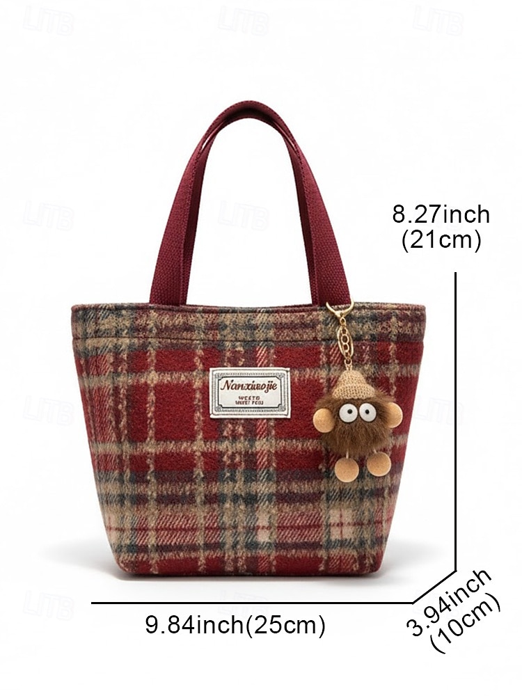 Женские рождественские клетчатые сумки-шопперы – большие и маленькие размеры, полиэстеровая ткань с помпонами, праздничный стиль для предпраздничного шопинга и подарков 2026 - $11.99 –P12