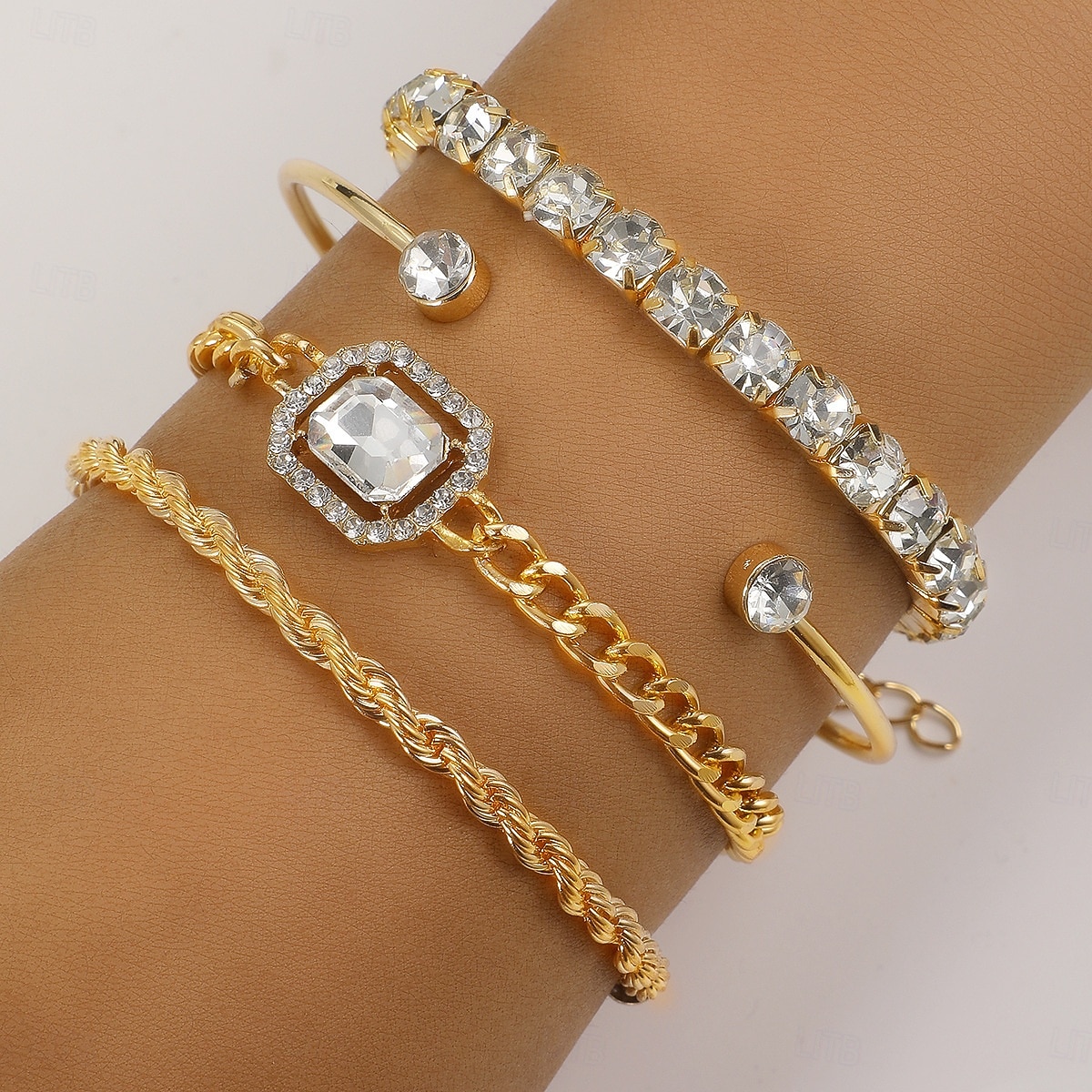 Set de brățări aurii cu strasuri pentru femei - brățări cu lanț de cristale multistrat pentru petreceri glam, ieșiri în oraș&amp;accesorii pentru ocazii speciale 2026 - $11.99 –P1