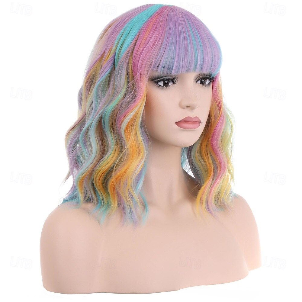 Peruca de Carnaval 2026 Rosa Azul Roxo Encaracolado Ondulado Curto Peruca sintética para festivais Mardi Gras Parada Cabelo para fantasia de cosplay para Feminino de 2026 por $21.99 –P1