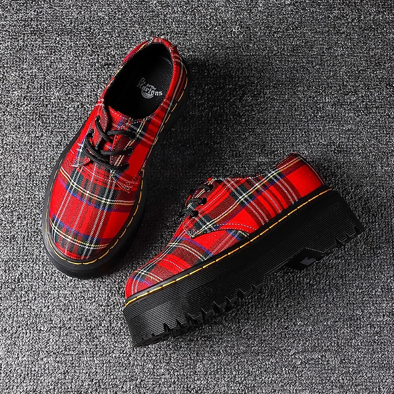 Röda rutiga herrsneakers – trendigt mönster och bekväm passform, perfekta för julutflykter och avslappnade högtidssammankomster 2026 - $79.99 –P6