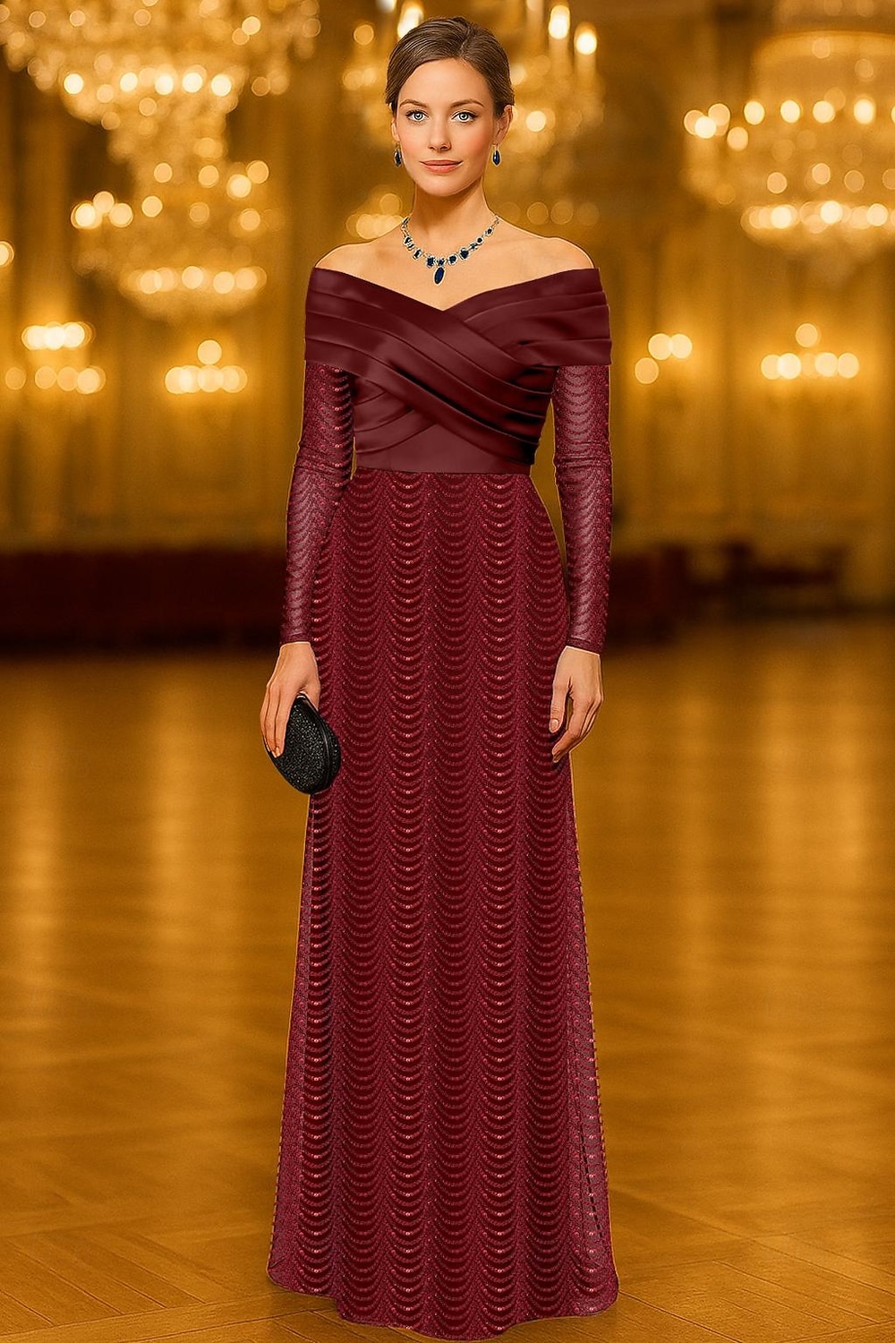 Sheath Column Floor Length Beaded Eembroidered Formal Dresses Mother of the Bride Dress Evening Gown Elegant Glittering Celebrity Style Sleeveless Off Shoulder Garden Party Wedding Lace Stretch Satin 2026 - $206.99 –P1