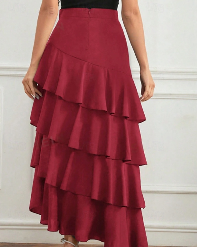 Per donna Elegante Moda Maxi Vita media Gonne Semplice Arricciato Inelastico Quotidiano Streetwear Vinaccia blu navy Nero Verde Estate del 2026 a $33.99 –P12