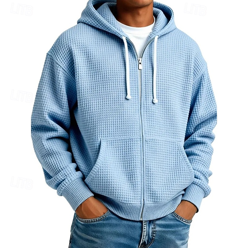 Miesten Huppari Täysi vetoketjullinen huppari Vohvelihupparit Laivaston sininen Harmaa Hupullinen Tavallinen Textured Kausaliteetti Päivittäin Urheilu ja ulkoilu Katutyyli Tyylikäs Urheiluasut 2026 - $39.99 –P8