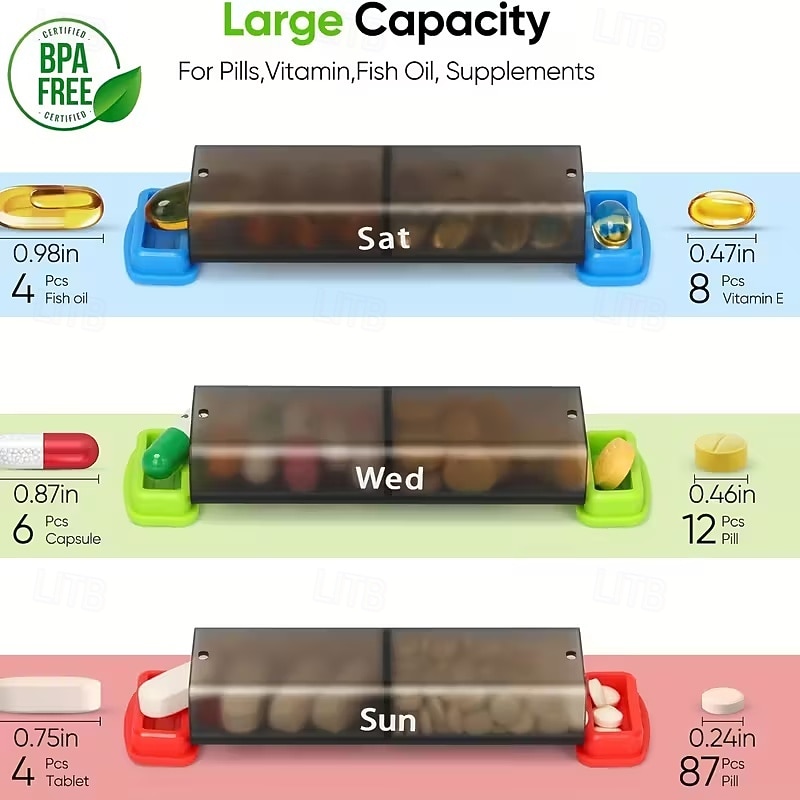 Pilulier hebdomadaire 7 jours avec 2 compartiments journaliers - format voyage, couvercle facile à ouvrir, plastique résistant, blanc - idéal pour les vitamines et l'huile de poisson &stockage de 2026 ? $21.99 –P7
