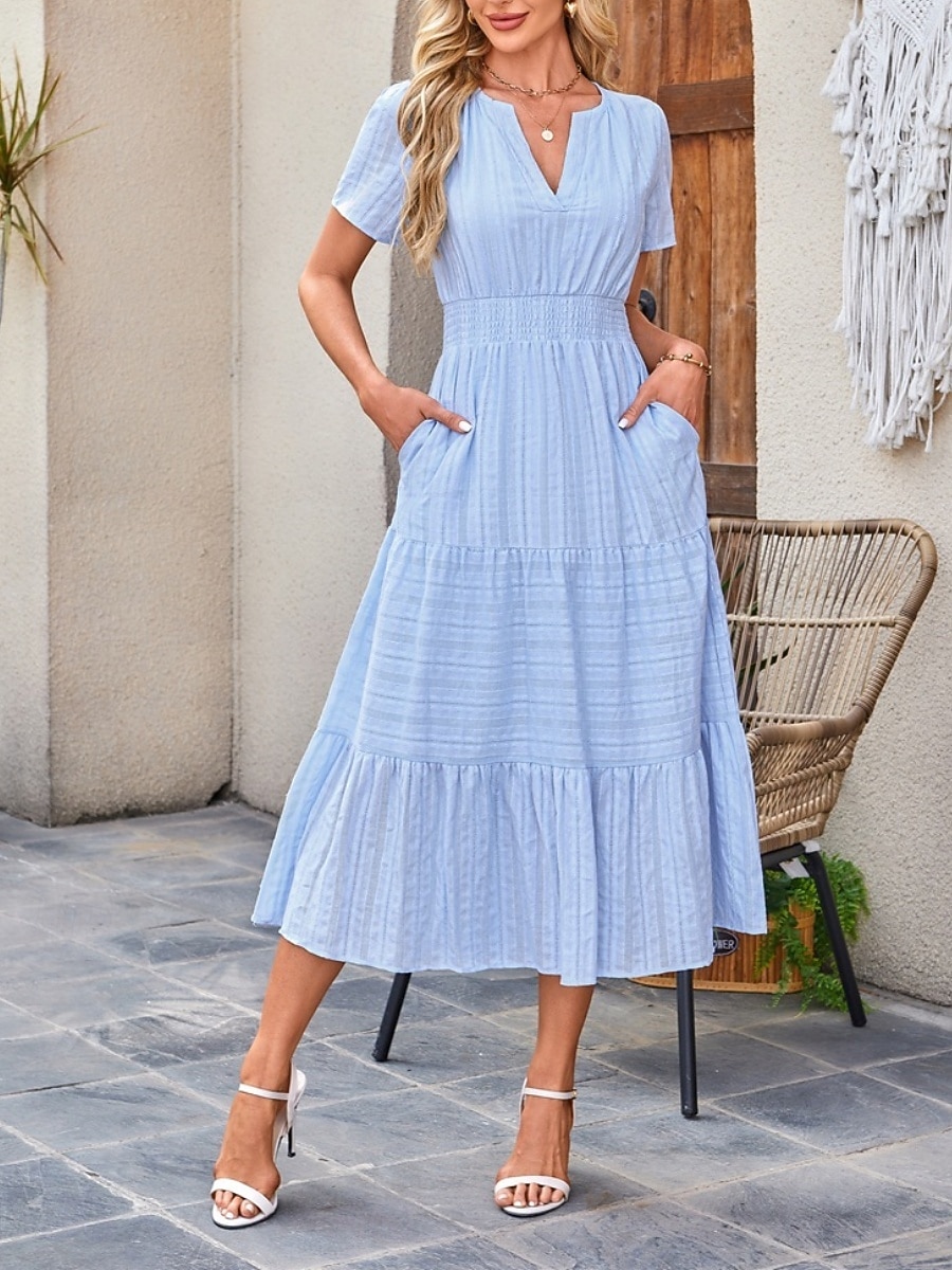 Pentru femei Rochie Maxi Rochie A line Casual Zilnic Fit regulat Simplu Manșon scurt În V Albastru piscină Alb Galben Roșu-aprins Vară Primăvară 2025 - $46.99 –P4