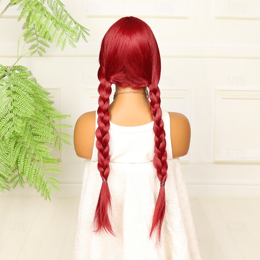 Synthetic Wig Crochet Plaited Middle Part Braid Wig 24 inch Wine Red Synthetic Hair 24 inch Women's Soft Comfy Burgundy 2026 - $43.99 –P5