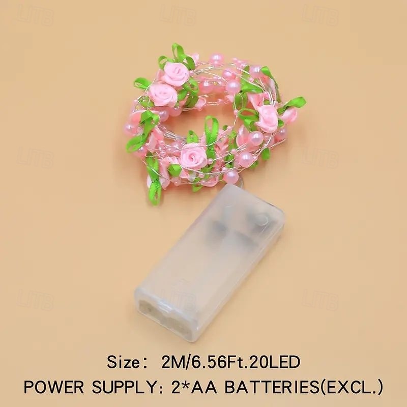 2026年 エレガントなパールバラ型LEDストリングライト 2m 20LED バッテリー駆動のウェディング バースデーパーティー ホーム パティオ ガーデン フローラル ツリー装飾  コレクション – $12.99 –P6