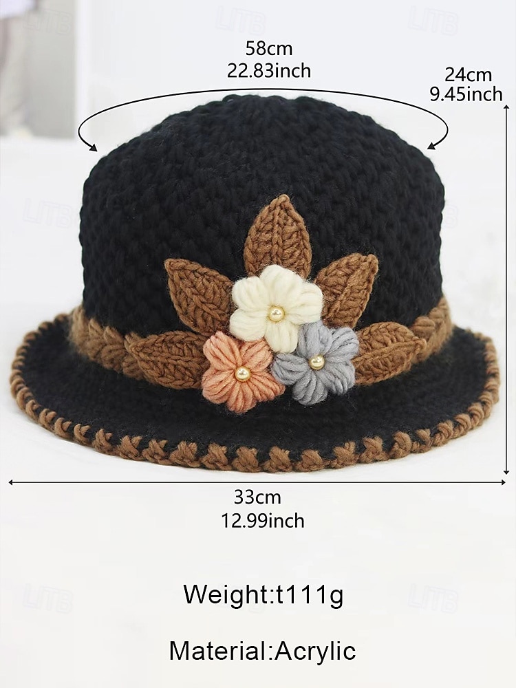 Women's Knitted Yarn Beanie Hat – Soft Woolen Material, Multiple Colors, 3D Flower Embellishment, Fleece Lining for Warmth, Perfect for Christmas and Winter Outdoor Activities 2026 - $14.99 –P8
