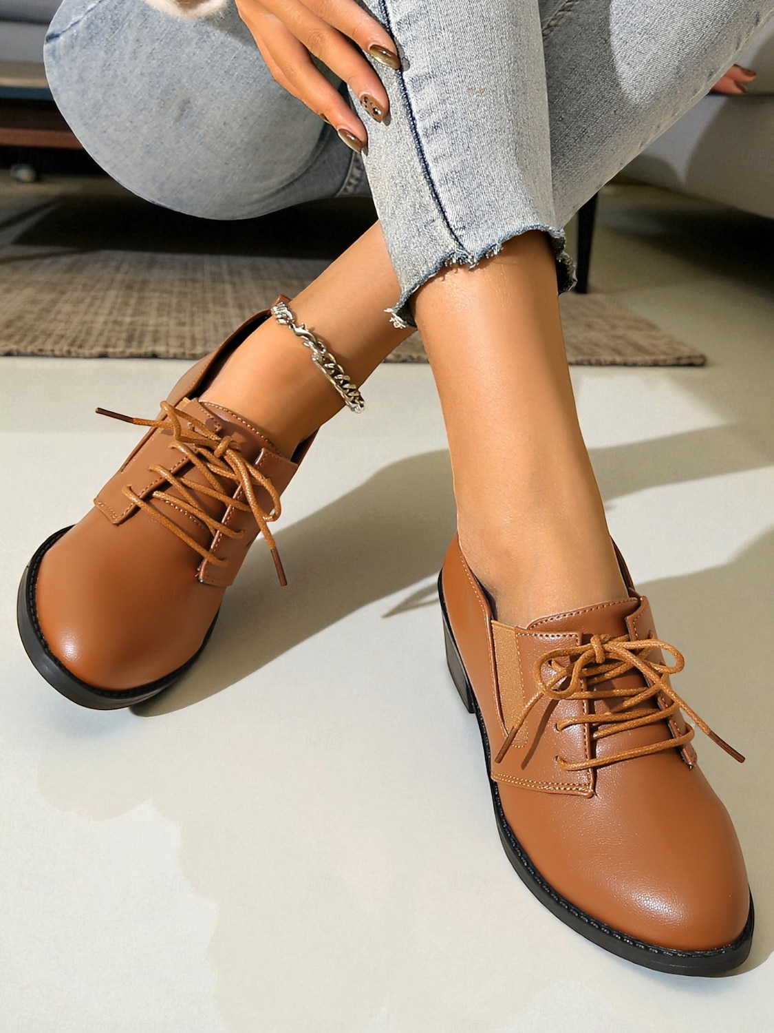 női fekete fűzős oxford cipő alacsony sarokkal - klasszikus lezser stílus, tökéletes irodai viseletre, mindennapi kirándulásokra és hétvégi alkalmakra 2026 - $29.99 –P2