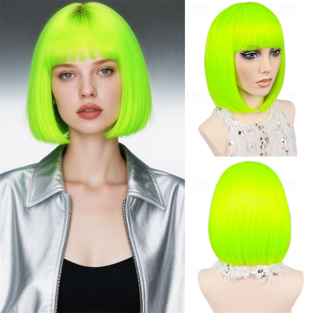 Peluca de carnaval 2026 Rubio Negro Azul Recto Bob Corta Peluca sintética para festival Carnaval Desfile Cabello para disfraz de cosplay para Mujer 2026 - $21.99 –P1