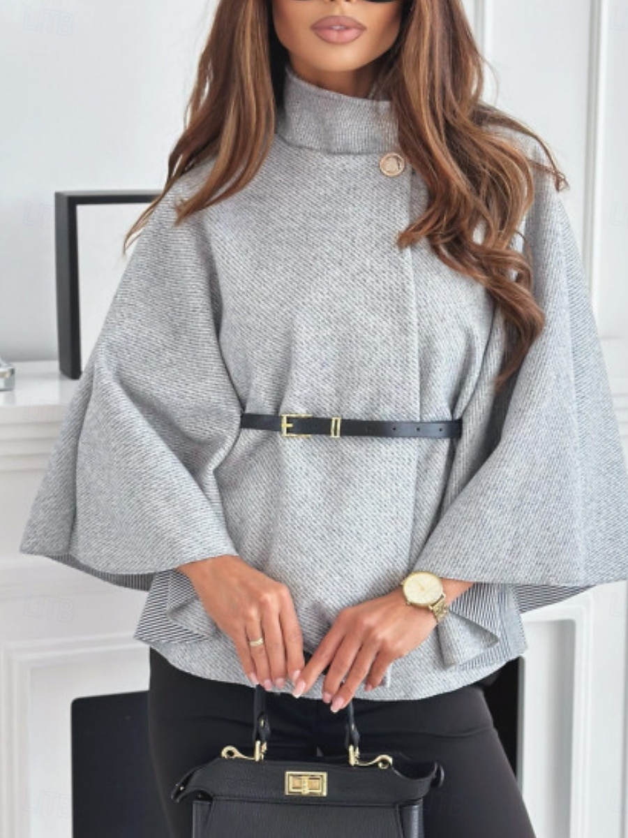 Dámské Plášť / pláštěnky Pohodlné Prodyšné S páskem Elegantní Na běžné nošení Bez vzoru Dovolená ulice Ležérní Denní nošení Pullover Standardní Stojáček Volný Dlouhý rukáv Svrchní oděvy Černá Fialov 2026 - $41.99 –P8