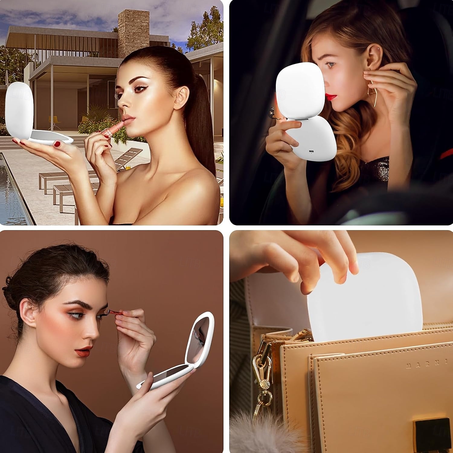LED-lys reisesminkespeil 5x 10x forstørret kompakt USB-lading sammenleggbar berøringsskjerm, lysstyrkejusterbar bærbar minispeil for på farten og vesken 2026 - $26.99 –P7