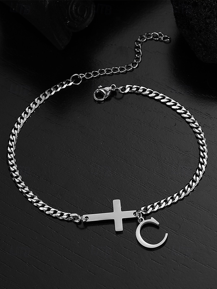 Tobillera personalizada para mujer en acero inoxidable con dijes de letras del alfabeto, diseño de cruz y letras, ideal como regalo de Navidad. Disponible en 26 letras. 2026 - $7.99 –P4
