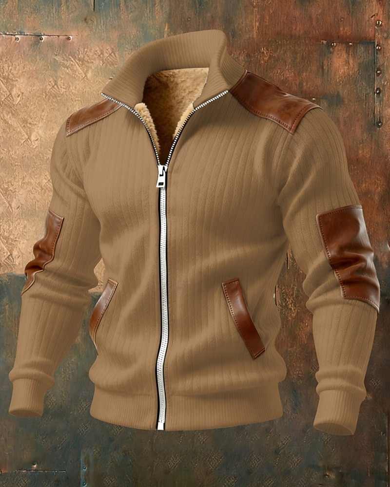 Men's Winter Coat Fleece Jacket Casual Jacket Outdoor Casual Thermal Warm Patchwork Pocket Fall Winter Plaid Streetwear Daily High Neck Regular Camel Black White Navy Blue Brown Jacket 2026 - $74.99 –P5