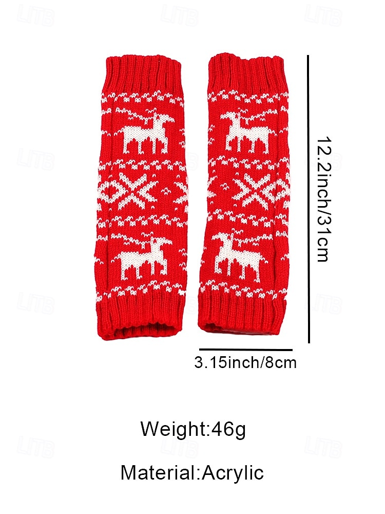 gebreide vingerloze kersthandschoenen voor dames, rood en wit Fair Isle rendierpatroon, feestelijke handschoenen voor winterfeesten en feestelijke evenementen 2026 - $7.99 –P10