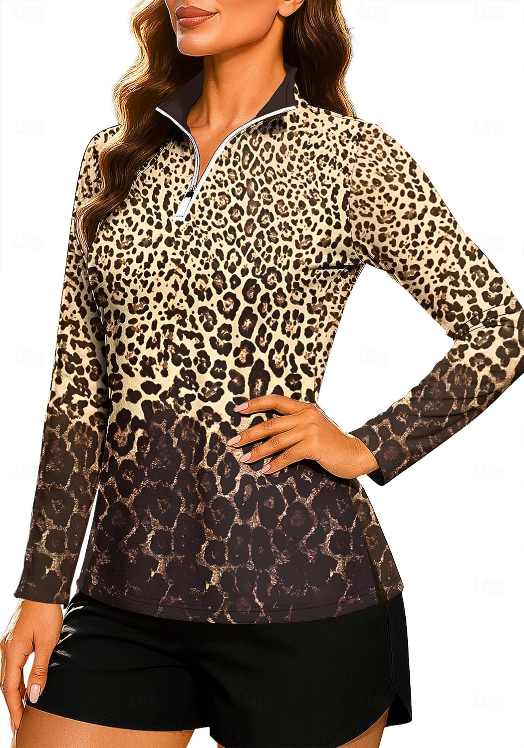 Damskie Zwierzę Panterka Gradient Topy Koszula Koszulka sportowa Koszulka polo Długi rękaw Nadruk Quarter Zip Pullover UPF50+ Odporny na UV Ochrona UV Elastyczny Oddychający Pilates Siatkówka 2026 - $22.99 –P1