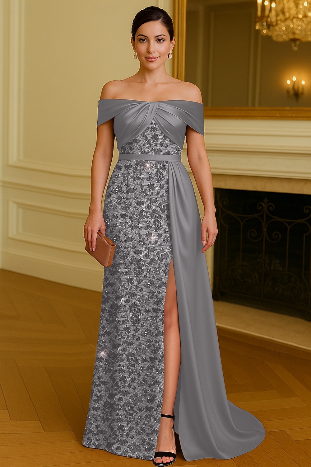 A-Line Floor Length Beaded Eembroidered Formal Dresses Mother of the Bride Dress Evening Gown Ball Gown with Overskirt Elegant High Split Sleeveless Off Shoulder Wedding Formal Satin Lace with Ruched 2026 - $229.99 –P6