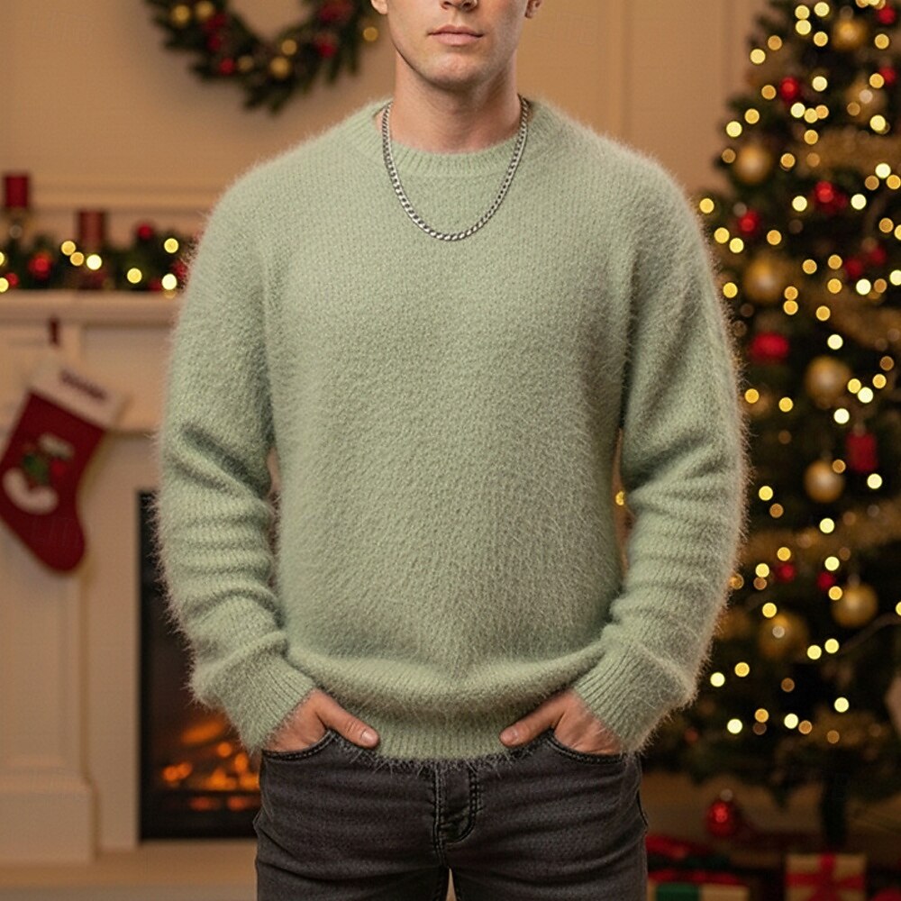 Herren Pullover Strickpullover Gerippt Stricken Normale Oberteile Gestrickt Einfach Rundhalsausschnitt Mode Basic Weihnachten Urlaub Bekleidung Herbst Winter Schwarz Weiß M L XL 2025 - $29.99 –P6