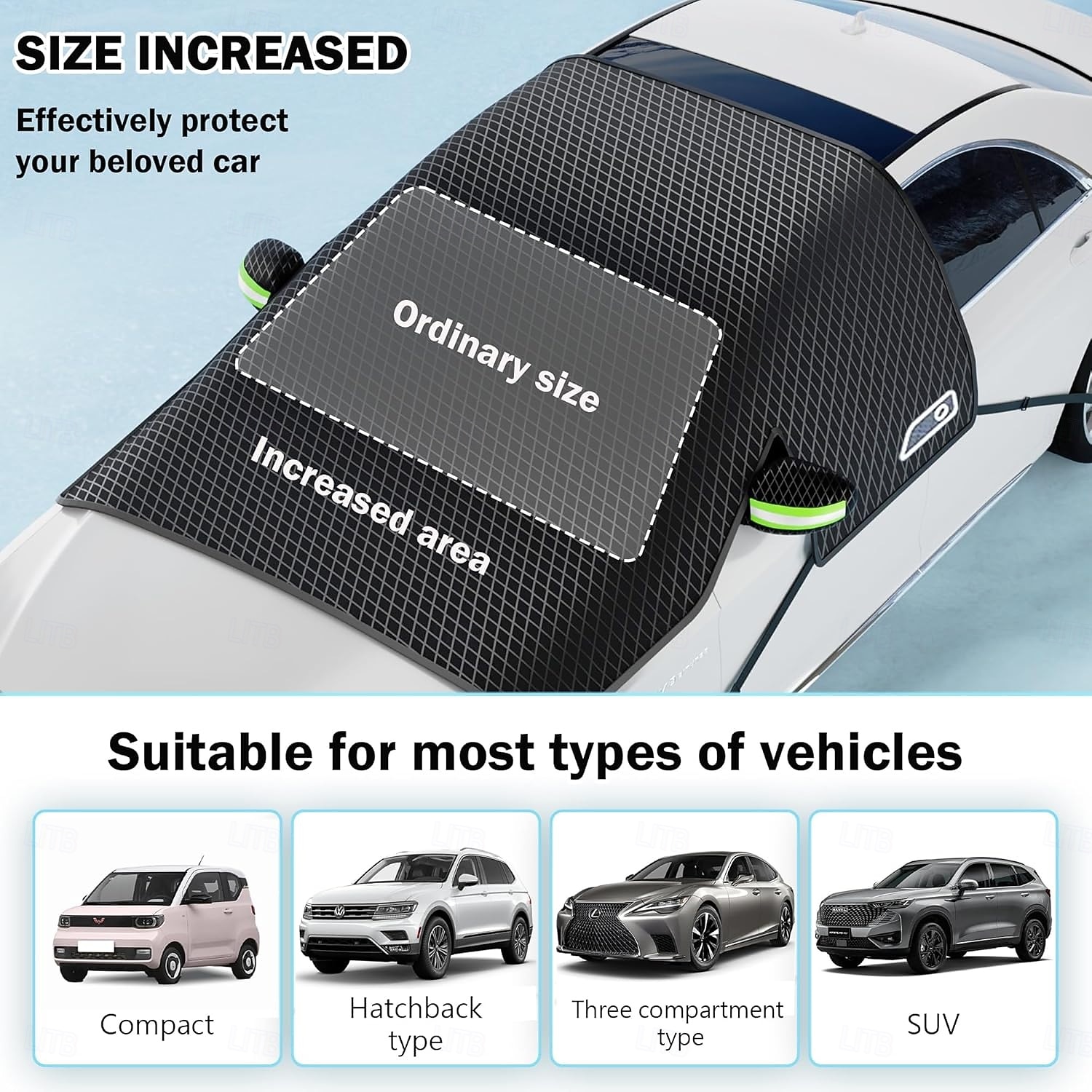 grote auto voorruithoes voor ijs en sneeuw - auto voorruit sneeuwhoezen met zijruit &achteruitkijkspiegelbeschermer, magnetische winterbescherming tegen sneeuw, universeel voor de meeste auto's, 2026 - $16.99 –P10