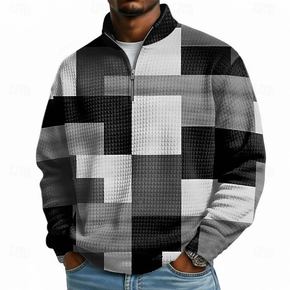 Per uomo Geometrico Plaid Felpa Moda Quotidiano Classico Casual Collo alla coreana Zip a un quarto All'aperto Casa Ufficio Lavoro Blu azzurro cielo Rosso Grigio Con zip Autunno Inverno progettista S del 2026 a $28.99 –P3