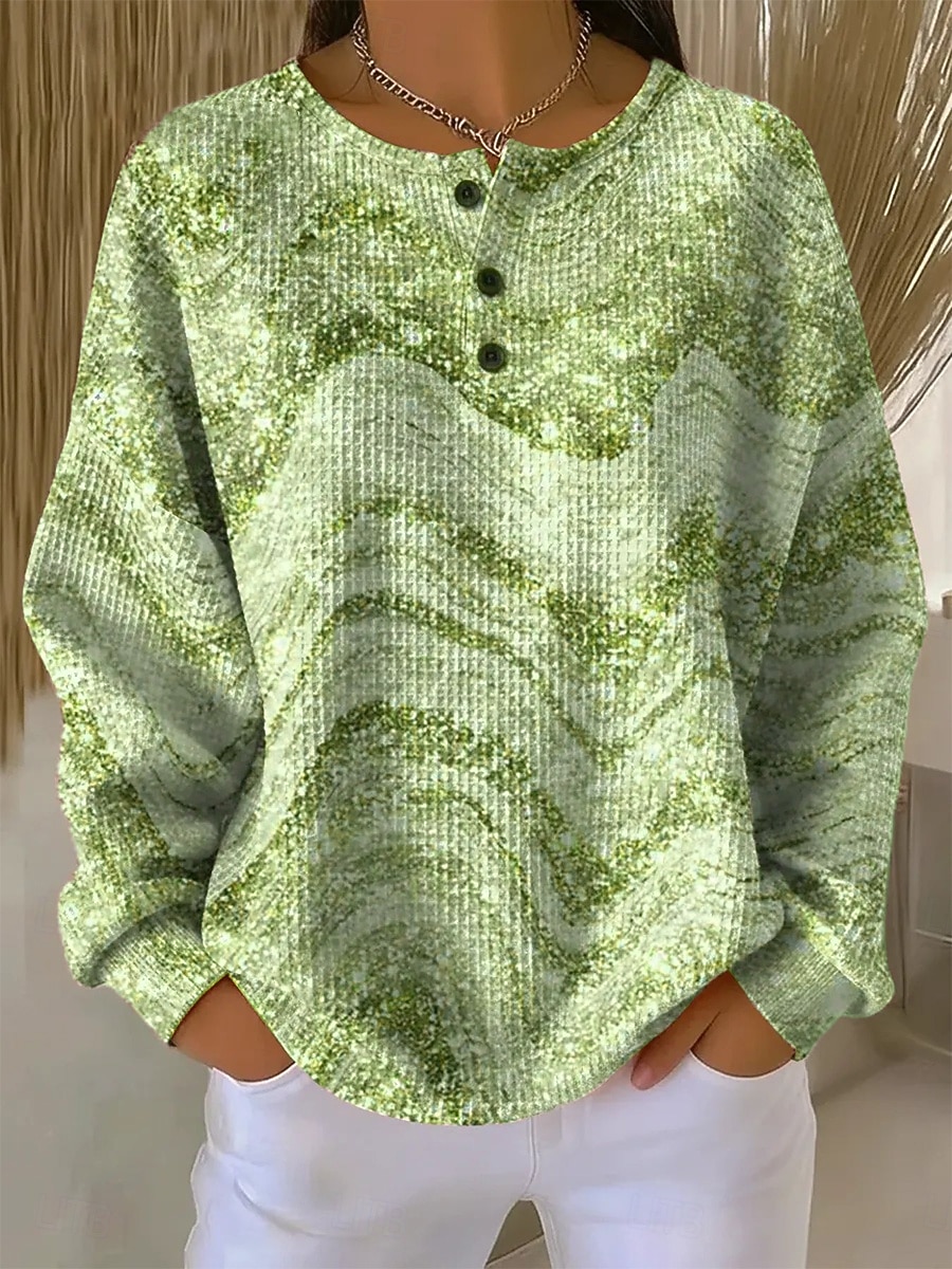 Mujer Sudadera Abstracto Casual Manga Larga Escote Redondo Tops regulares Casual Uso Diario Azul Piscina Morado Verde Trébol Color Caquí Primavera Otoño 2026 - $28.99 –P2