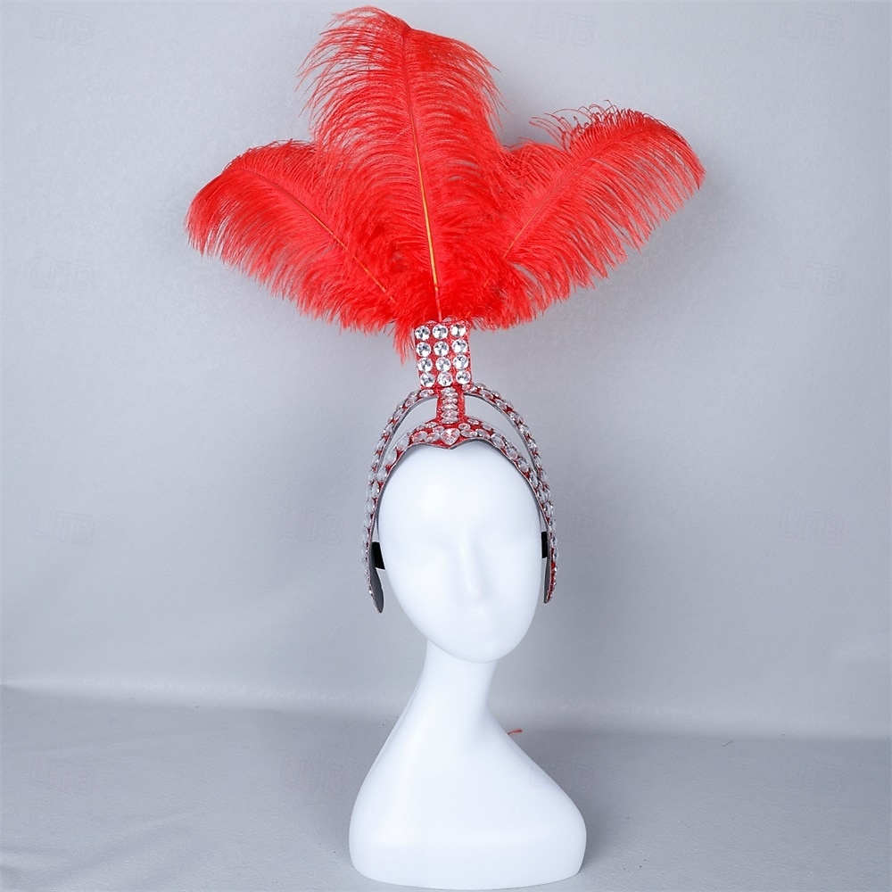 Carnaval 2026 Accesorios Samba del Carnaval de Río Diadema de Showgirl de Plumas de Avestruz Blanca - Diadema de Cristales y Piedras - Accesorio de Vestuario Burlesque Gatsby para Festival de Brasil 2026 - $53.99 –P17