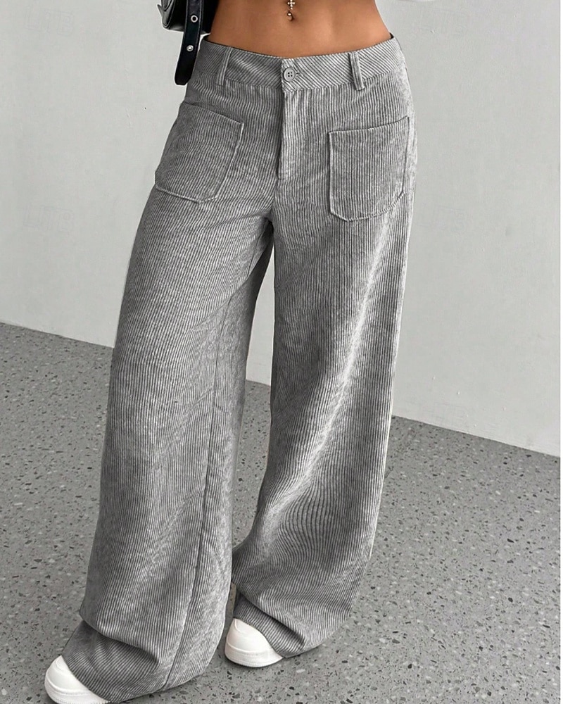 Per donna Culotte Gamba Larga Chinos Streetwear Casual Lunghezza intera Vita media Semplice Tasca Elastico in vita Confortevole Inelastico Quotidiano All'aperto Vacanza Aalbicocca Grigio Blu marina del 2026 a $14.49 –P9