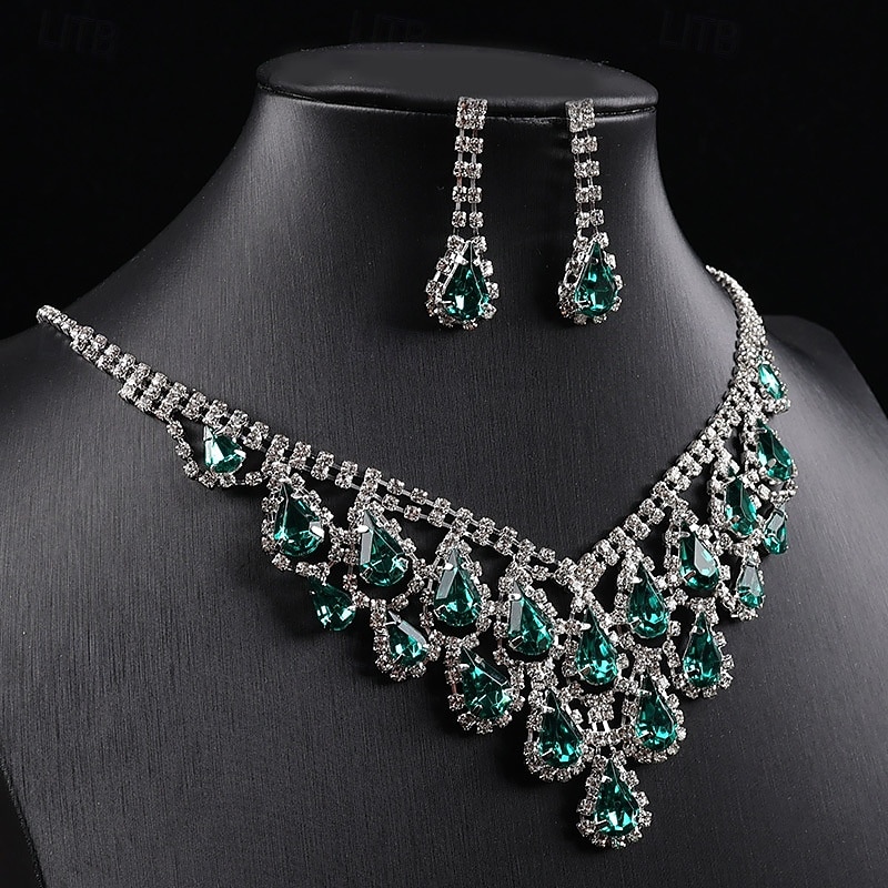 Ensemble collier et boucles d'oreilles pendantes en argent plaqué violet pour femme - bijoux de mariée élégants en cristal pour mariages, bals de fin d'année et soirées habillées de 2026 ? $11.99 –P1