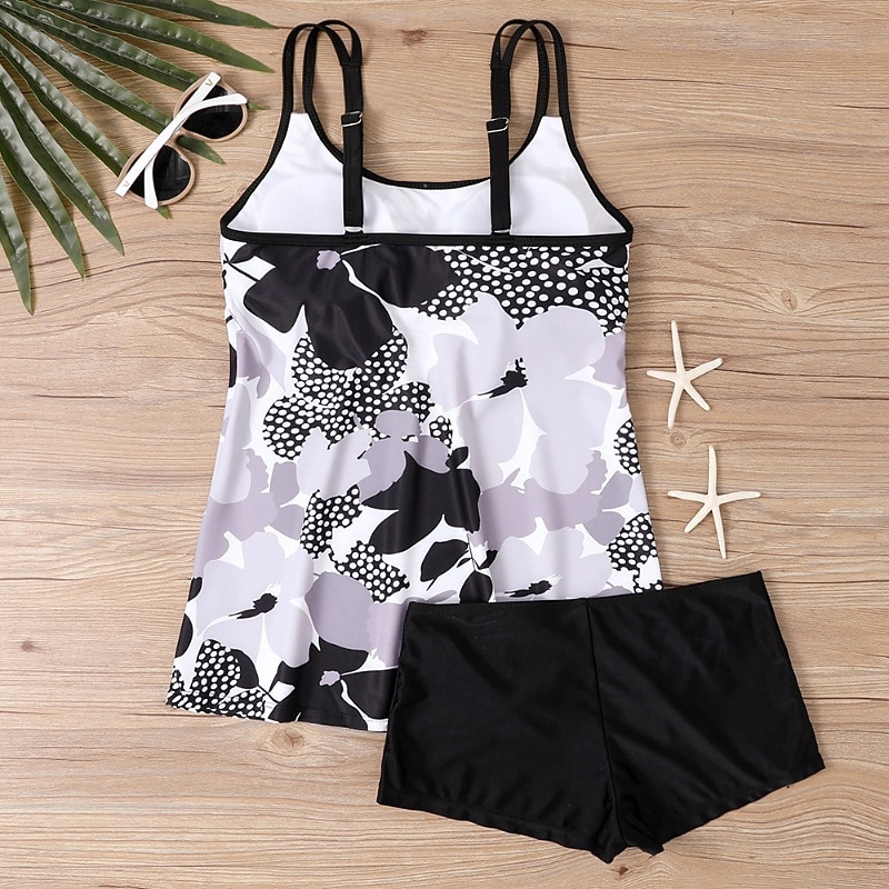 Dam Badkläder 2 st Shorts Baddräkt Öppen rygg Semester Standkläder Blommig U-hals Ärmlös Baddräkter 2026 - $28.99 –P10