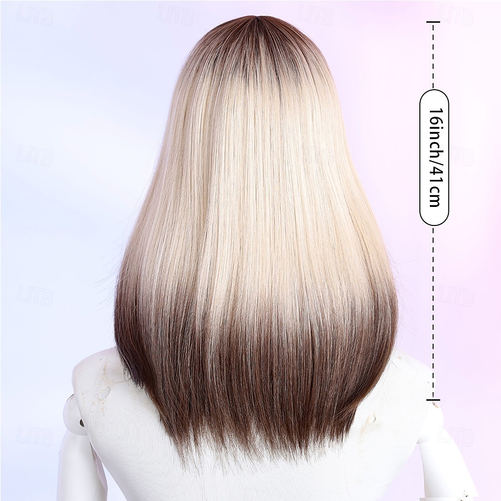 Парики из искусственных волос Прямой Естественный прямой Средняя часть Парик 16 дюймы Коричневый / Белый Искусственные волосы 16 дюймовый Жен. Мягкость Смешанные цвета 2026 - $39.99 –P6