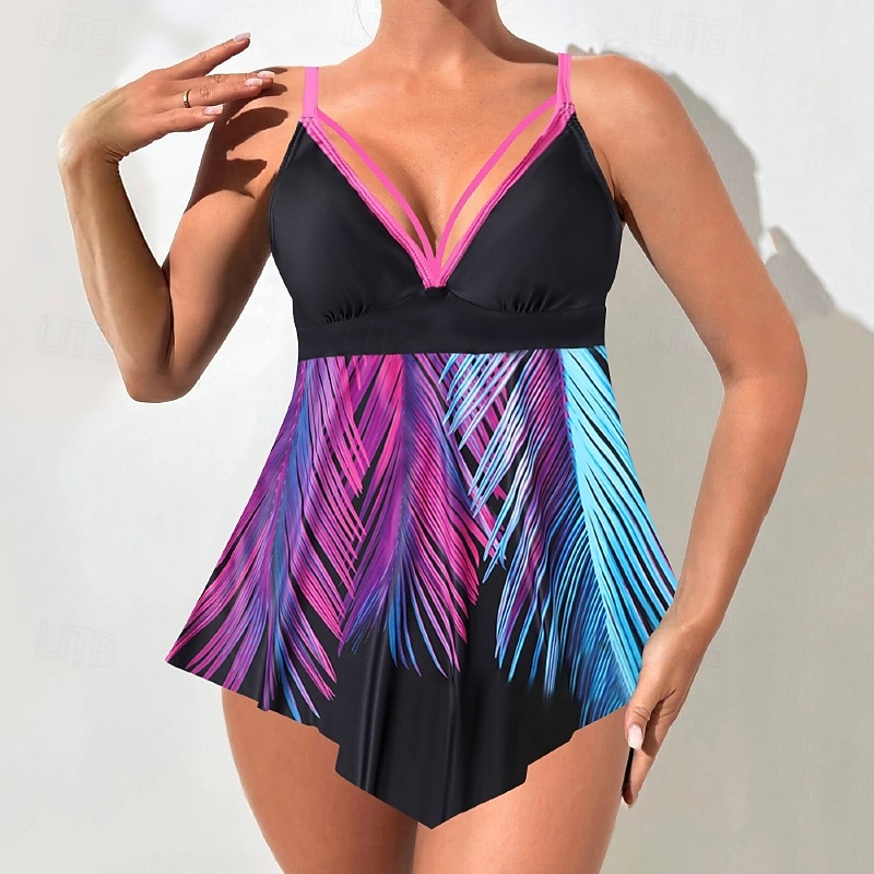 Mulheres Roupa de Banho 2 partes Slip roupa de banho Frente Única Férias Roupa de Praia Floral Decote V Sem Manga Fatos de banho de 2026 por $28.99 –P5