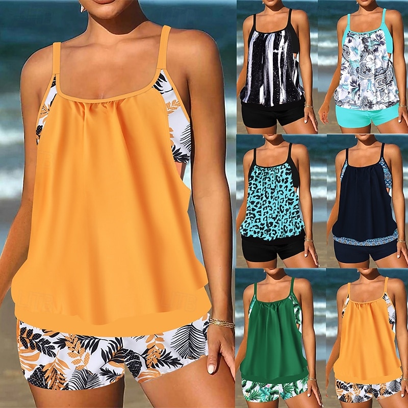 Mujer Bañadores 2 piezas Bermudas Traje de baño Retazos Espalda al Aire Vacaciones Ropa de playa Floral Escote en U Sin Mangas Trajes de baño 2026 - $28.99 –P1