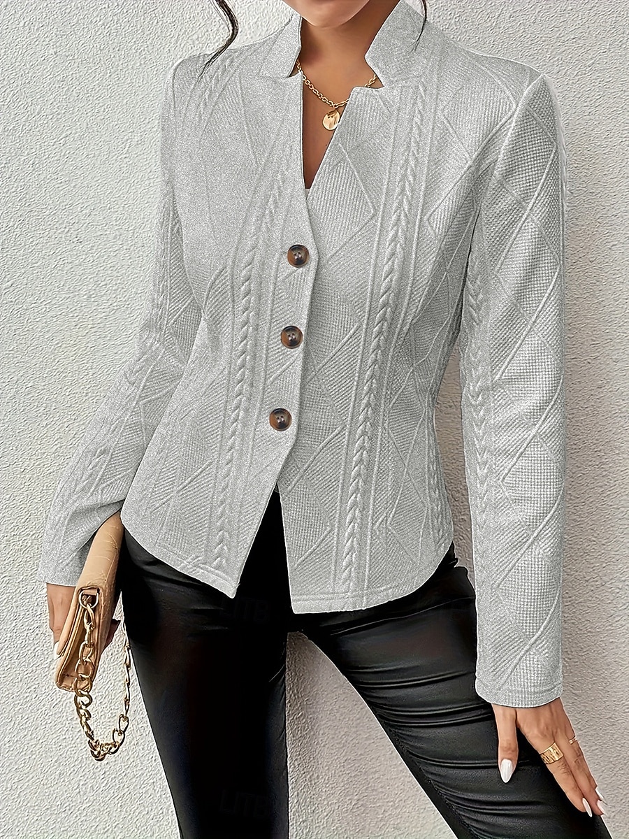 Mujer chaqueta Cómodo Transpirable Bolsillo Casual Plano Oficina Calle Casual Ropa Cotidiana Botonadura Simple Regular Escote Chino Ajuste regular Manga Larga Ropa de calle Blanco Rosa Albaricoque 2026 - $32.99 –P15