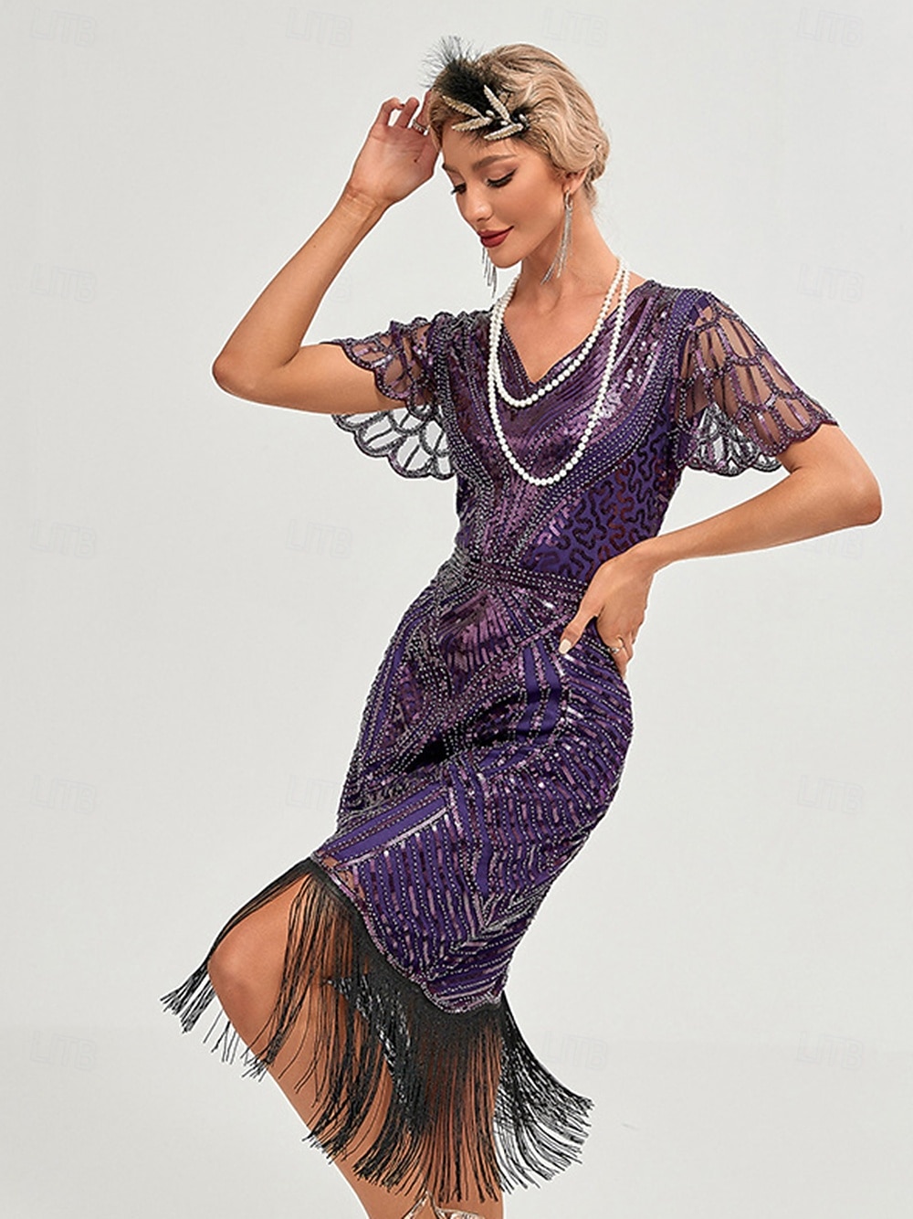 Goldene Zwanziger 1920er Knielang Flapper Kleid Kurze Ärmel Der große Gatsby Flapper-Mädchen Pailletten Fransen V Ausschnitt Kostüm Damen Weihnachten Karneval Abendgesellschaft Flüsterkneipe Maskerade 2026 - $47.99 –P13