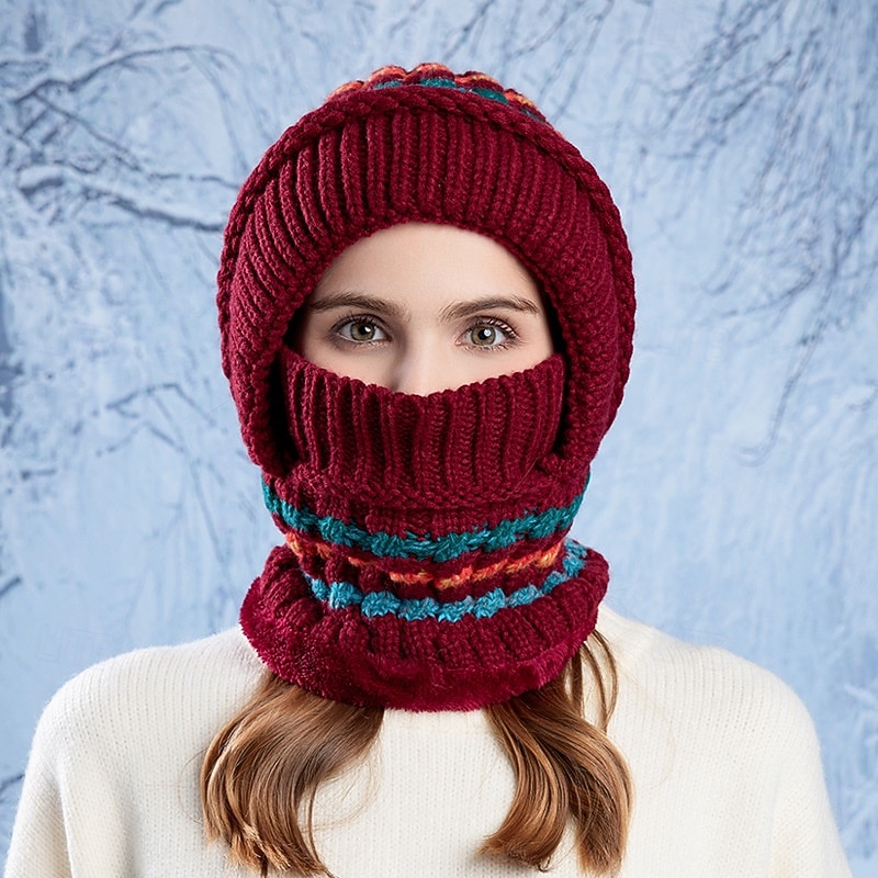 3-i-1-mössa vinterstickad mössa halsduk och ansiktsmask set för kvinnor fleecefodrad varm hörselskydd mössa kallt väder cykling utomhus mysig stickad mössa för flickor 2026 - $23.99 –P8