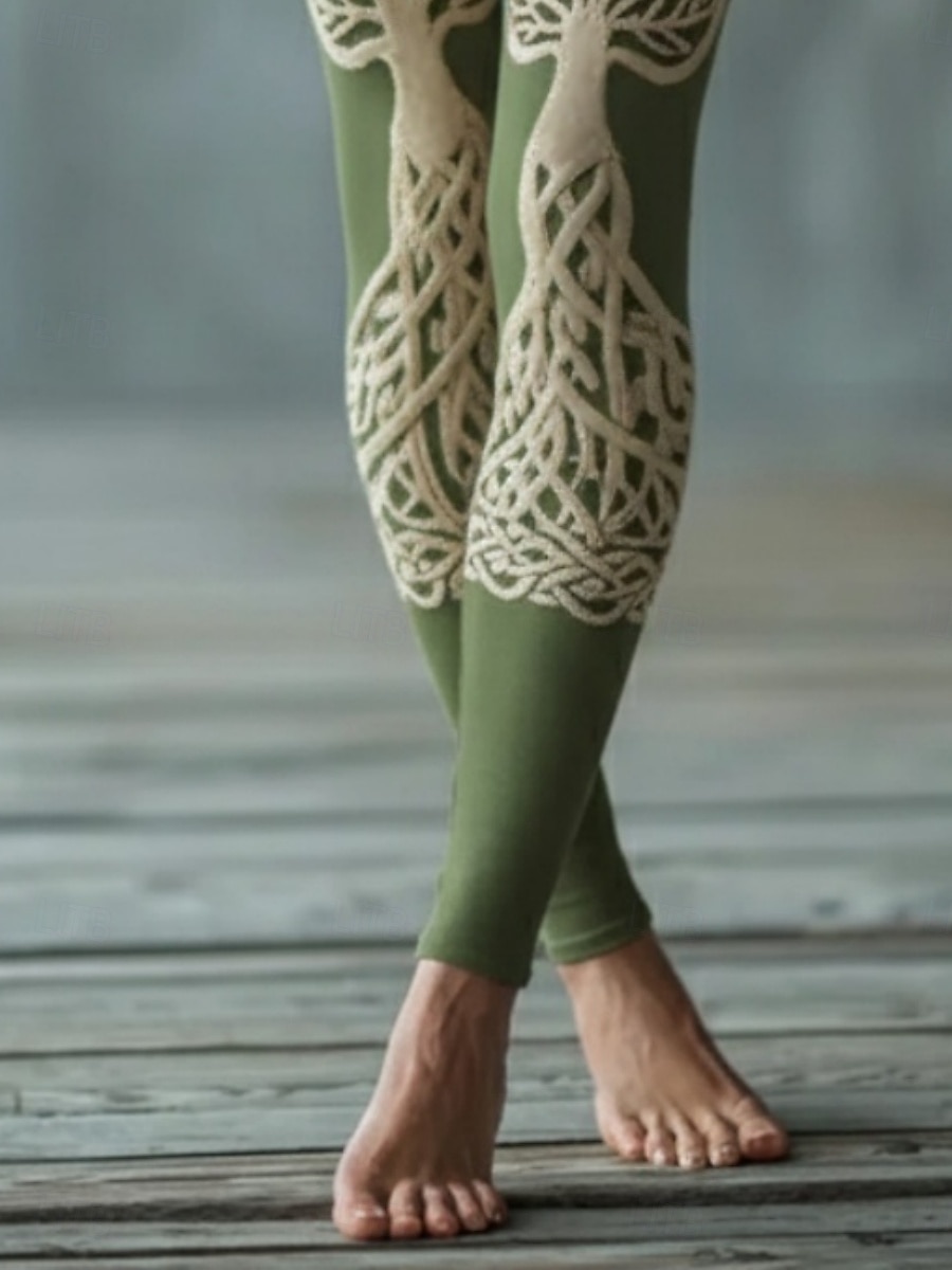 Women's Viking Leggings Cozy Leggings Vacation Vintage Ethnic Style Full Length High Waist Graphic Printing Comfortable Stretchy Casual Daily Vacation Green Spring Fall Slim Fit 2026 - $21.99 –P3