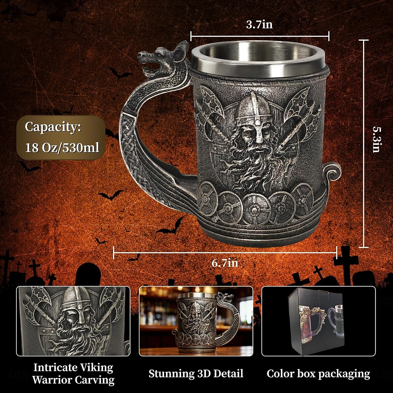 Кружка для кофе и пива с декором в стиле викингов и ручкой в виде дракона, подарки в стиле викингов для мужчин, пивные кружки для мужчин, средневековые украшения в стиле ренессанс, 18 унций 2026 - $28.99 –P2