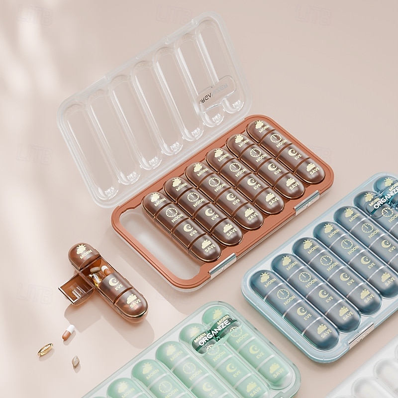 Portapillole portatile con 21/28 scomparti, dispenser per farmaci settimanale, grande scomparto diviso, adatto per vitamine e farmaci quotidiani, ideale per viaggi, casa o come regalo. del 2026 a $20.99 –P2