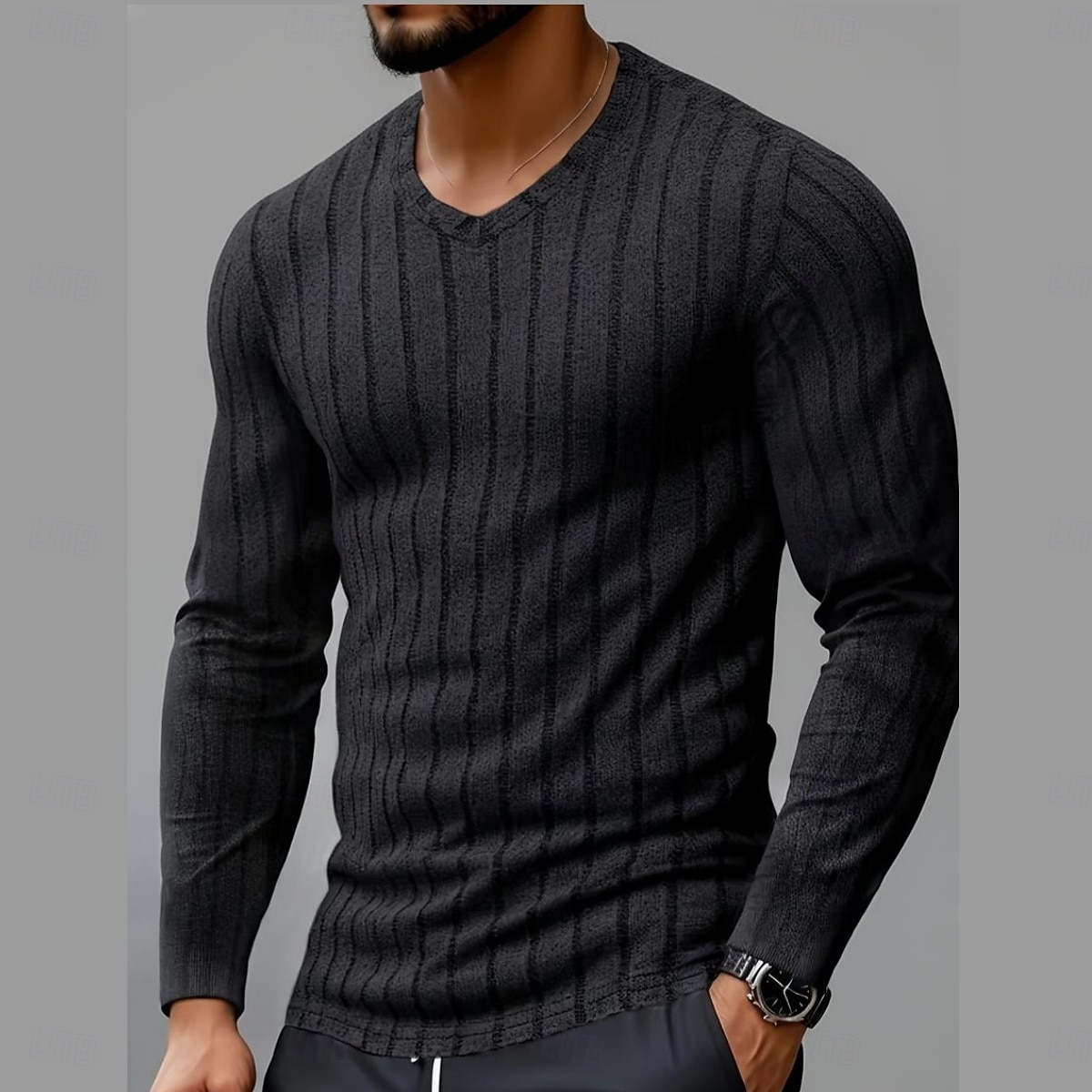 Homme T-shirt T-shirt en tricot côtelé Chemise à Manches Longues manche longue Col en V Printemps Automne Hiver Uni Rayé Bande de Fosse Mode Designer Basique Tricot A côtes Vacances Rue Occasionnel de 2026 ? $24.99 –P1